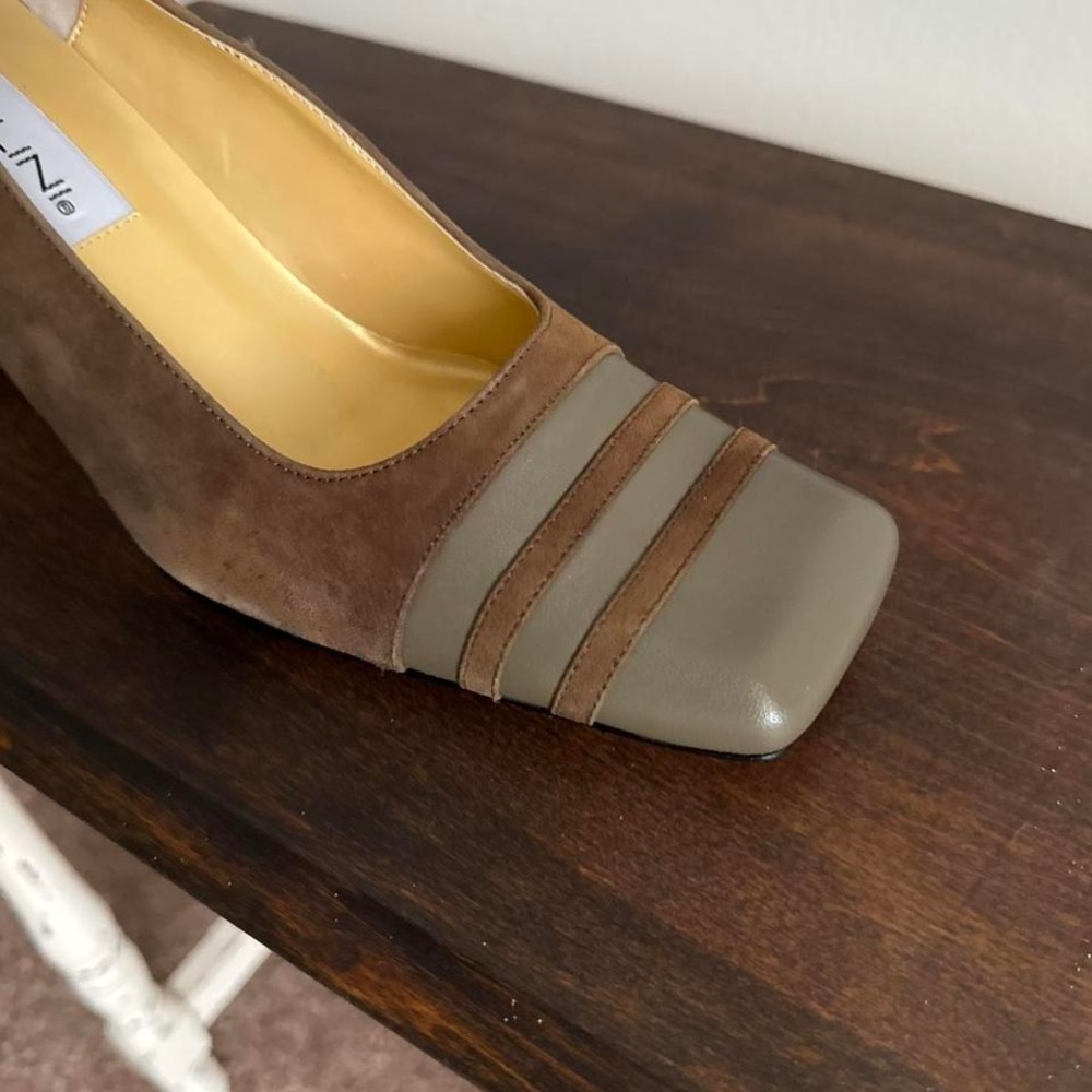 Vintage 90s NWT Suede Stripe Heel Brown Green Size 9.5 - Picture 3 of 6